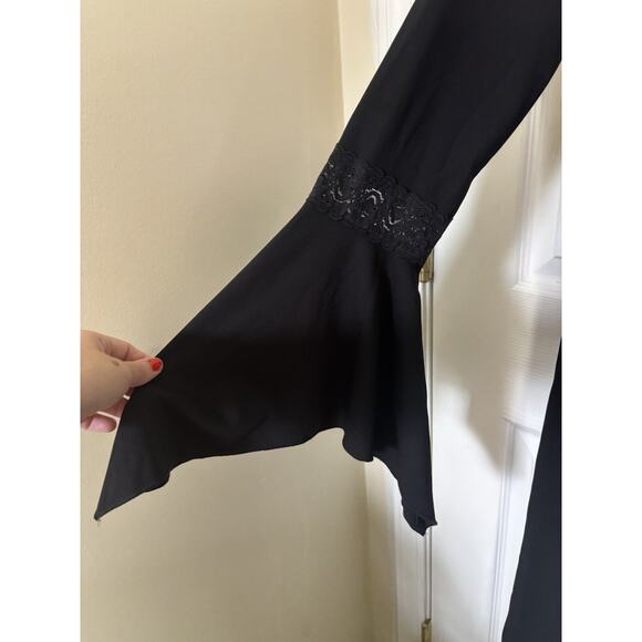 VTG Y2K Whimsigoth Black Long Line Corset Witchy Vampy Bell Sleeves Medium - Picture 5 of 8